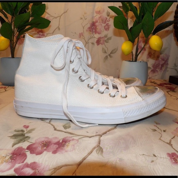 Converse Shoes - Converse women’s Iridescent white high tops